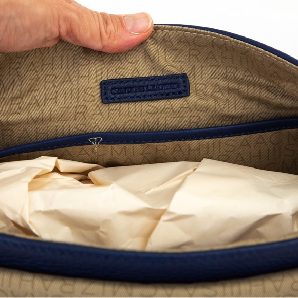 Preppy leather messenger bag Isaac Mizrahi Live Bridgehampton blue & brown - Picture 12 of 16